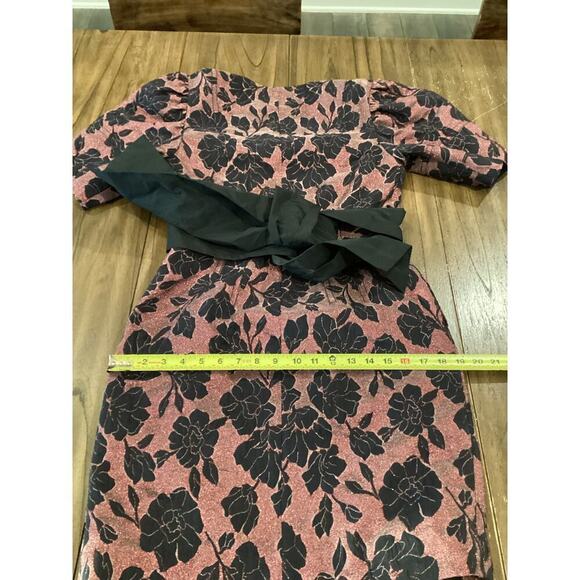 Rebecca Taylor puff sleeve brocade jacquard floral bow belt cocktail mini dress - Picture 5 of 13